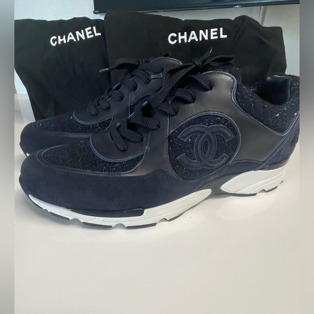 CHANEL Men's Navy and Black Sneakers